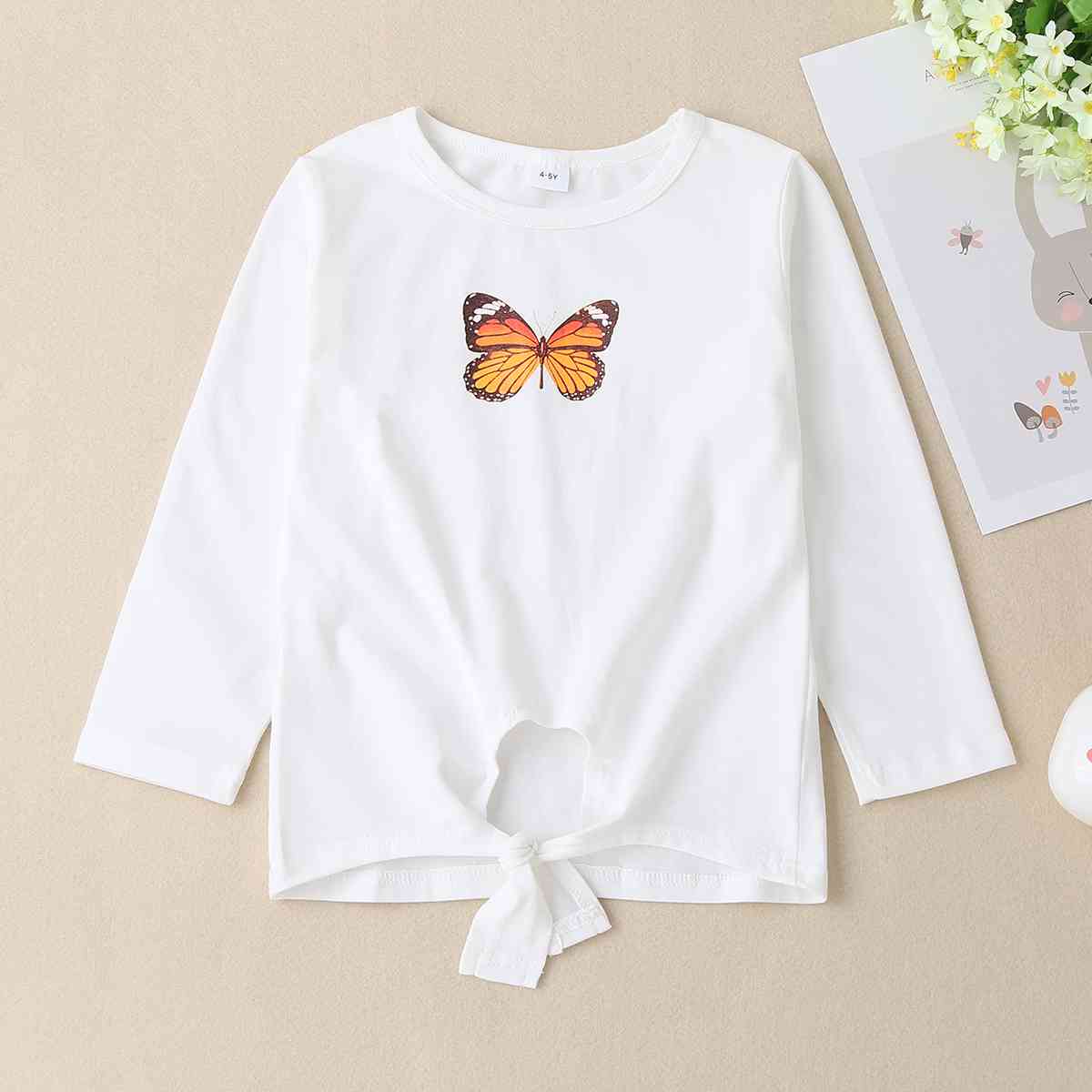 Round Neck Butterfly Graphic Long Sleeve T-Shirt