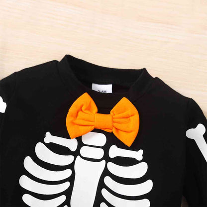 Skeleton Pattern Round Neck Sweatshirt and Bone Pattern Pants Set