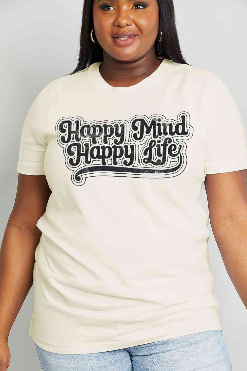 Simply Love Full Size HAPPY MIND HAPPY LIFE Graphic Cotton Tee