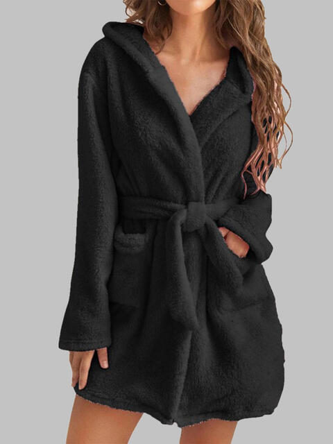 Tie Waist Hooded Robe