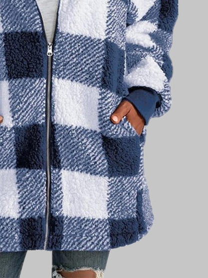 Plaid Zip-Up Hooded Jacket with Pockets