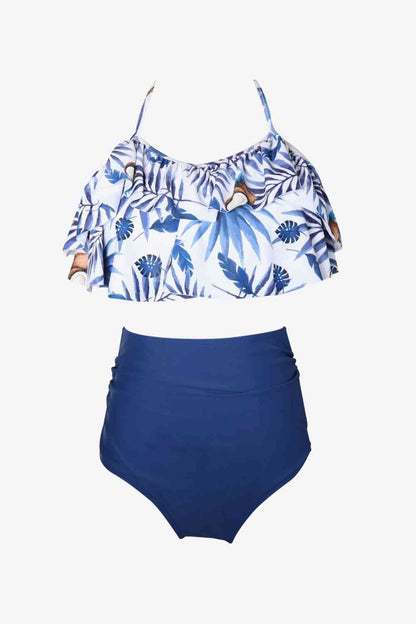 Printed Layered Halter Neck Two-Piece Swim Set