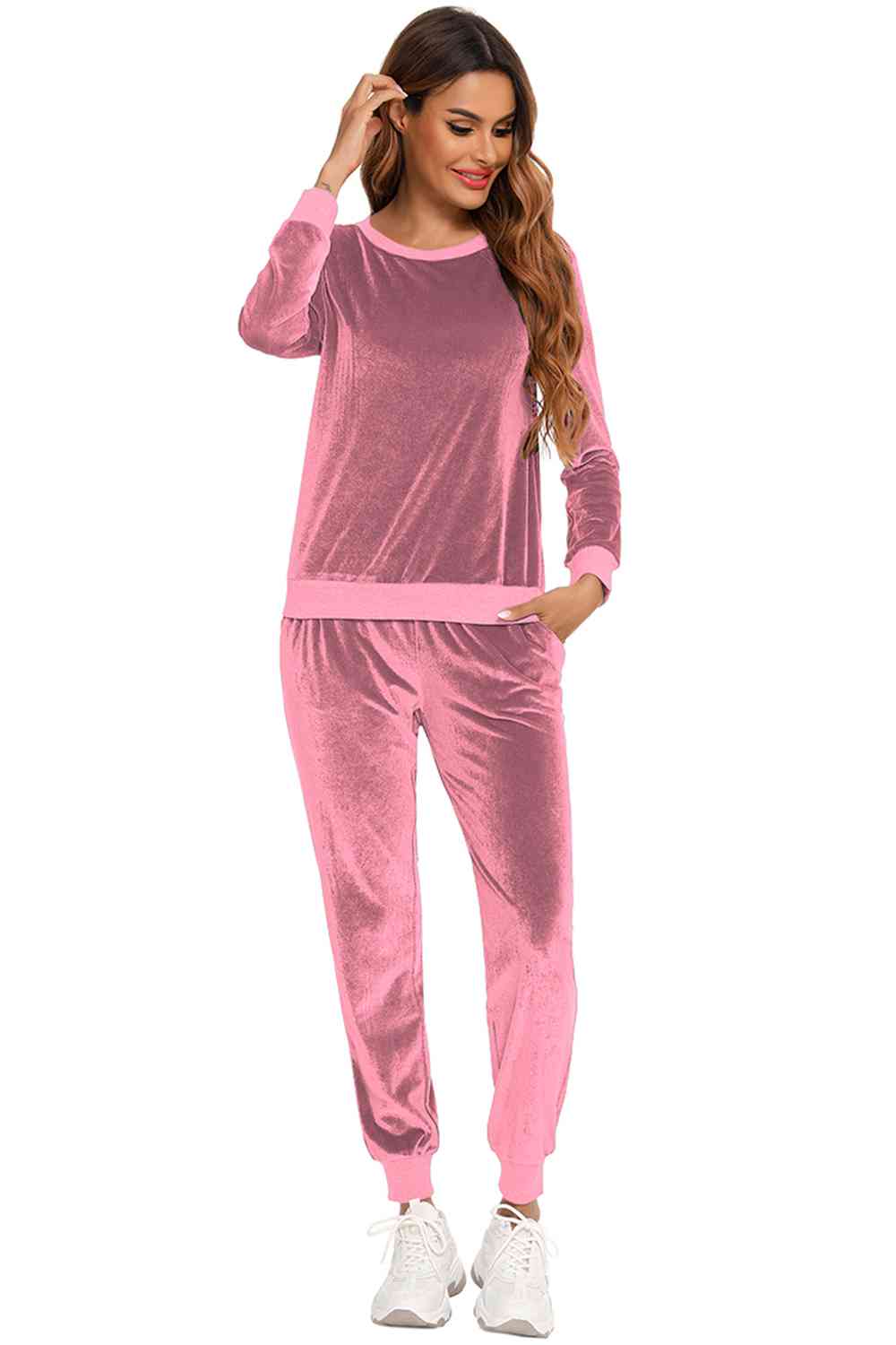 Round Neck Long Sleeve Loungewear Set with Pockets