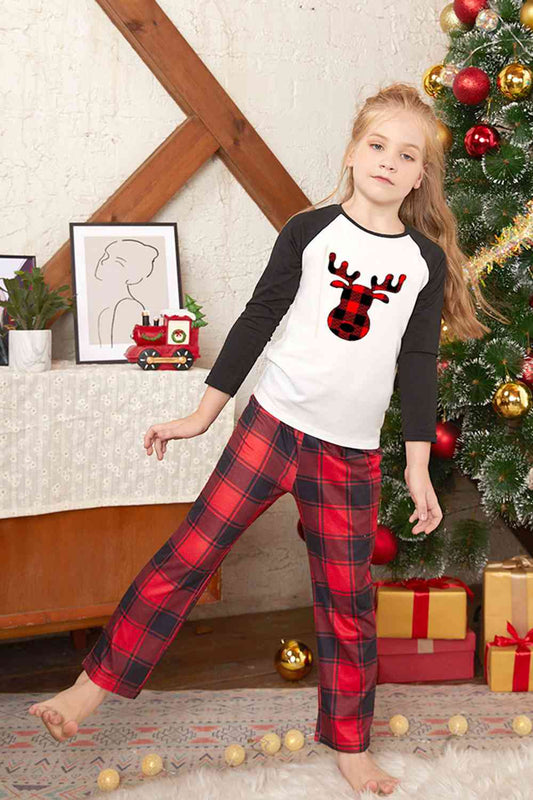 Reindeer Graphic Top and Plaid Pants Set