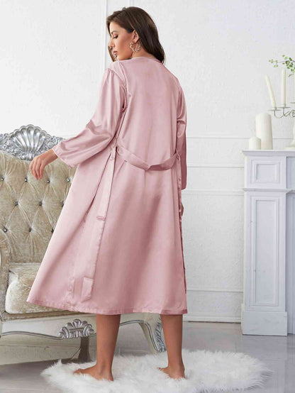 Satin V-Neck Cami, Shorts, and Belted Robe Pajama Set