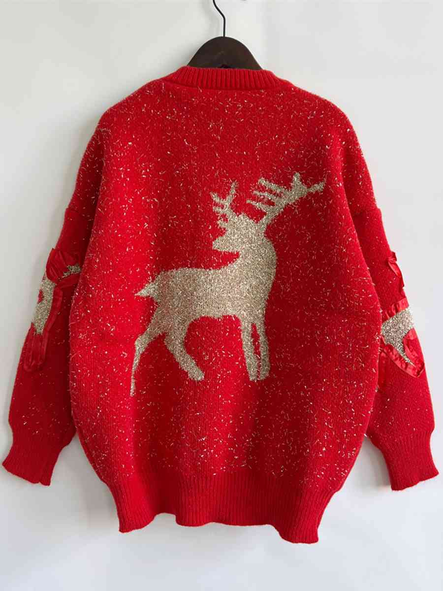 Reindeer Round Neck Long Sleeve Sweater