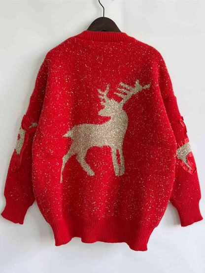 Reindeer Round Neck Long Sleeve Sweater